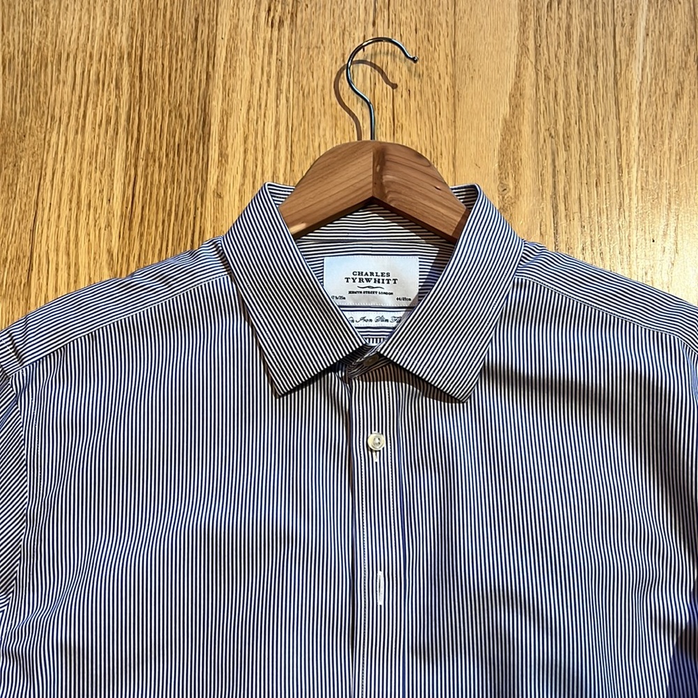 Blue Bengal Stripe Dress Shirt with French Cuffs - Picture 4 of 6